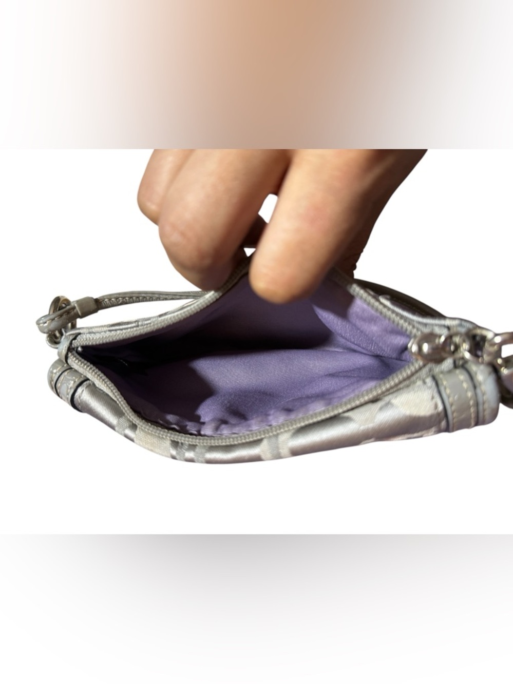 Coach Legacy Signature Optic Turnlock Flap Wristlet, Gray/Silver/Lavender - Picture 10 of 11